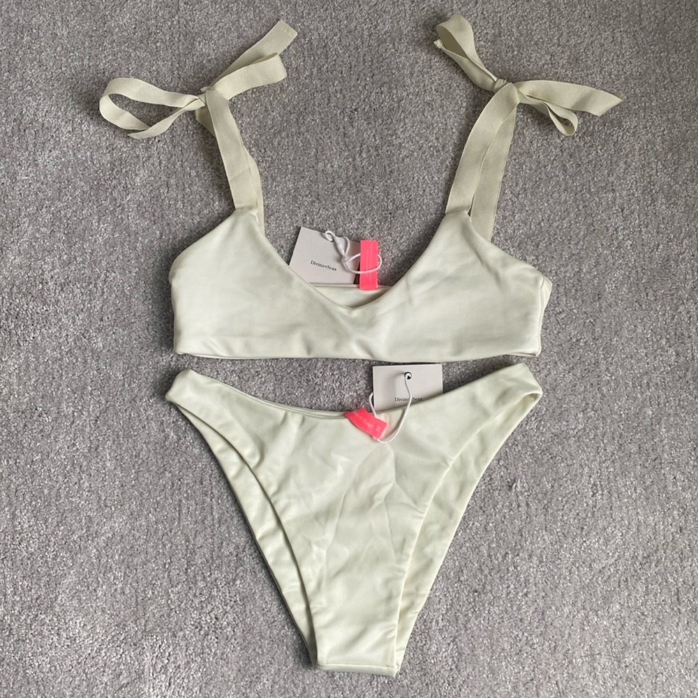 Cream High Cut Tie Bikini